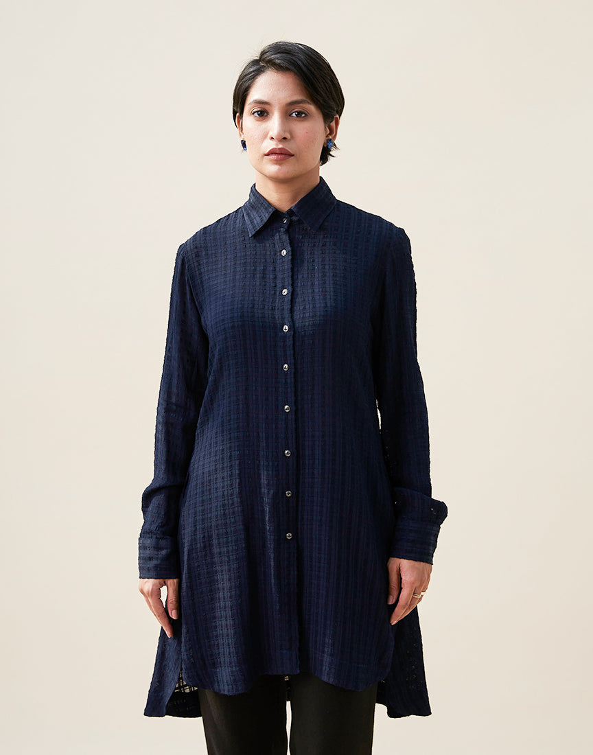 Blue Classic Collar Shirt Dress