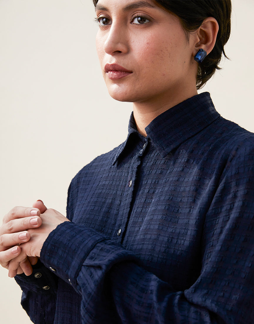 Blue Classic Collar Shirt Dress