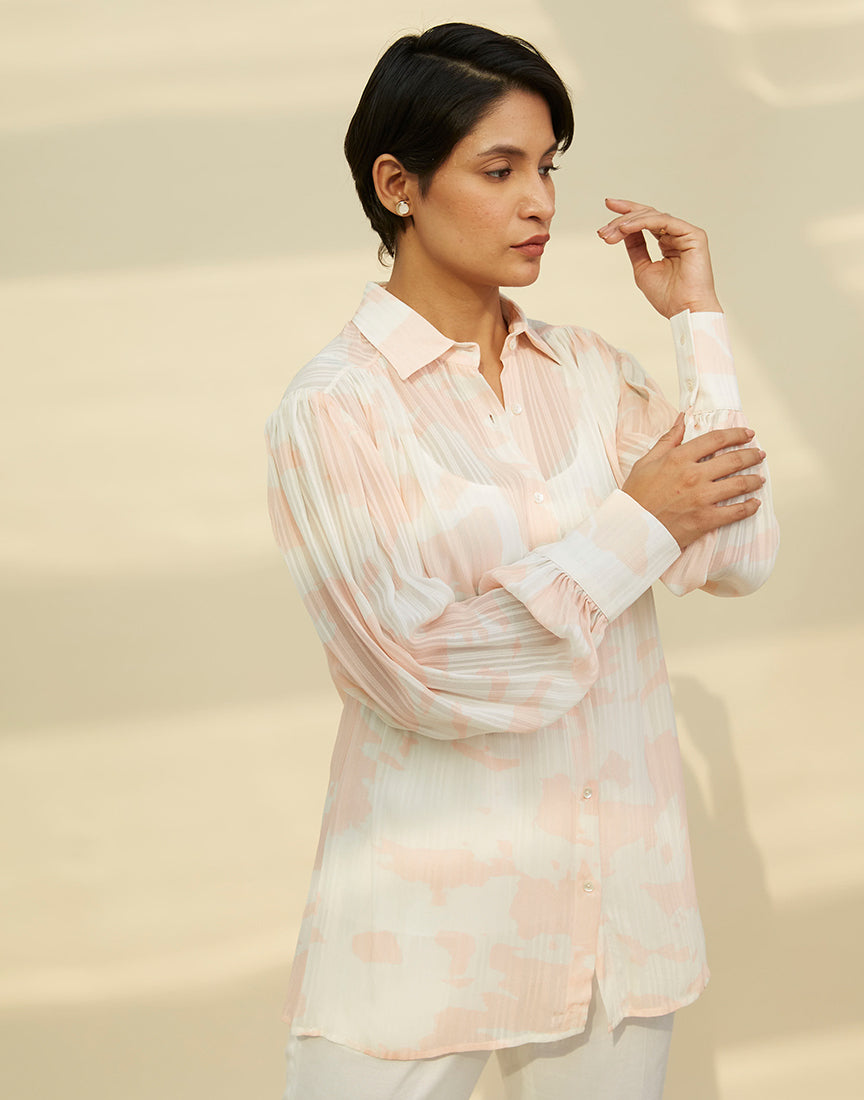 White Classic Collar Printed Shirt Dress