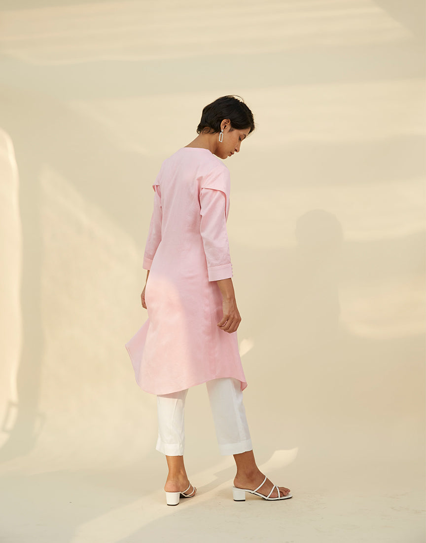 Pink Chanderi Front Open Dress
