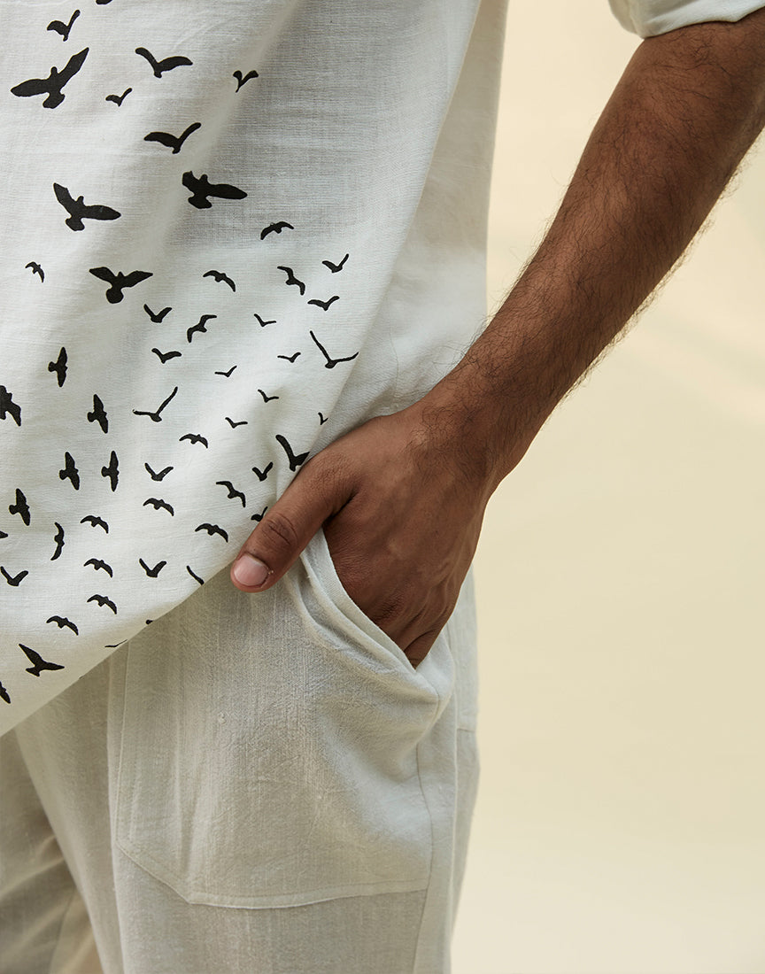 White Khadi Tunic With Block Print