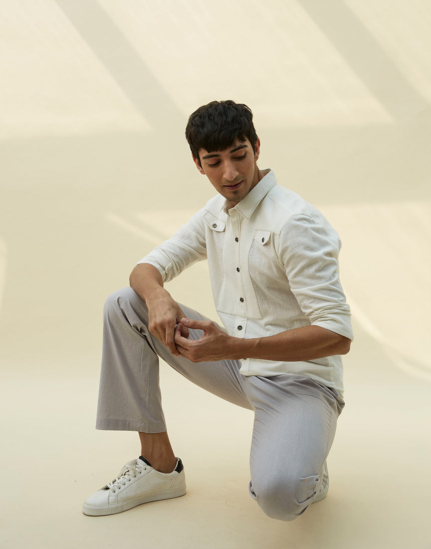 White Patch Pocket Shirt With Saddle Stitch