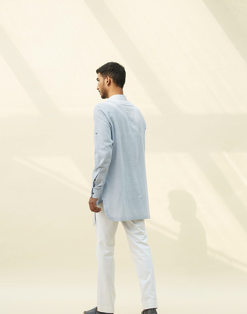 Ice Blue Khadi Slant Kurta