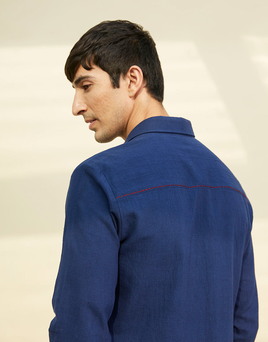 Blue Khadi Saddle Stitch Tunic