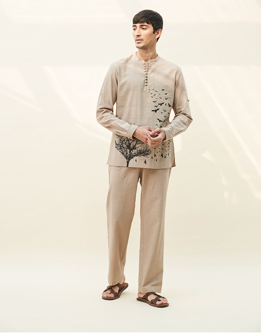 Beige Khadi Block Print Co-ords