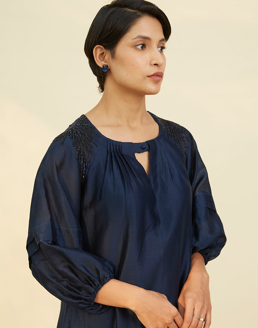 Chanderi Blue Front Open Dress