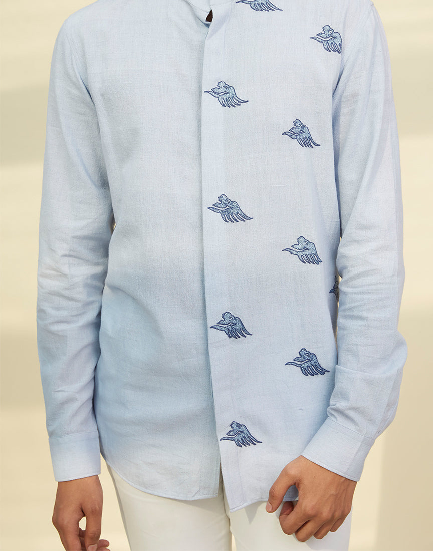 Ice Blue Embroidery Shirt