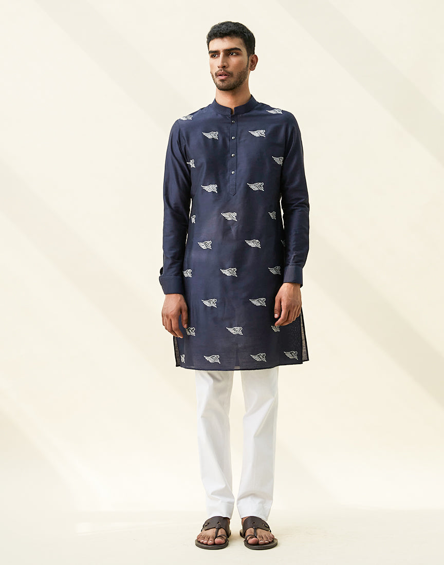 Blue Khadi Embroidery Kurta