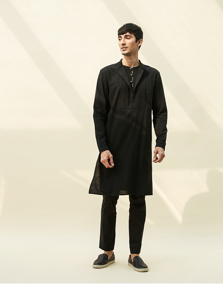 Black Khadi Pintek Kurta