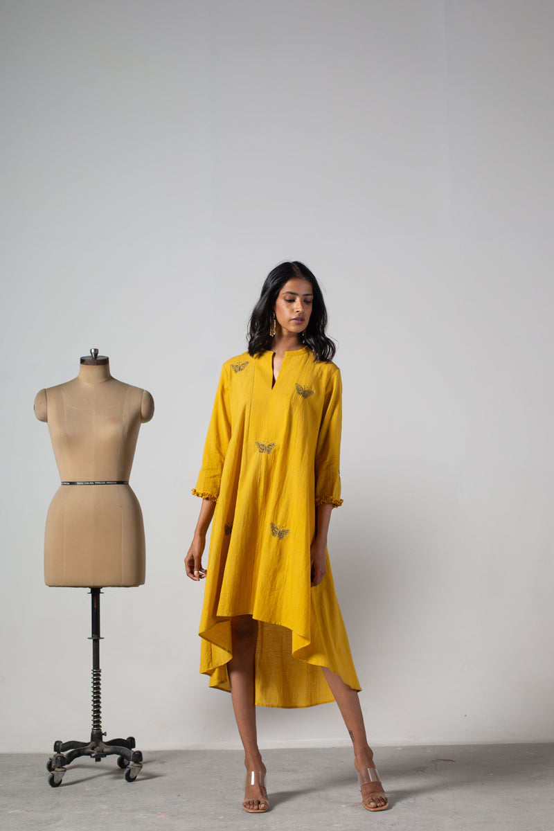 Yellow dress with front yoke