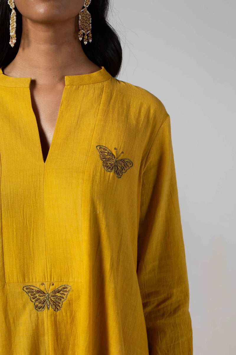 Yellow dress with front yoke