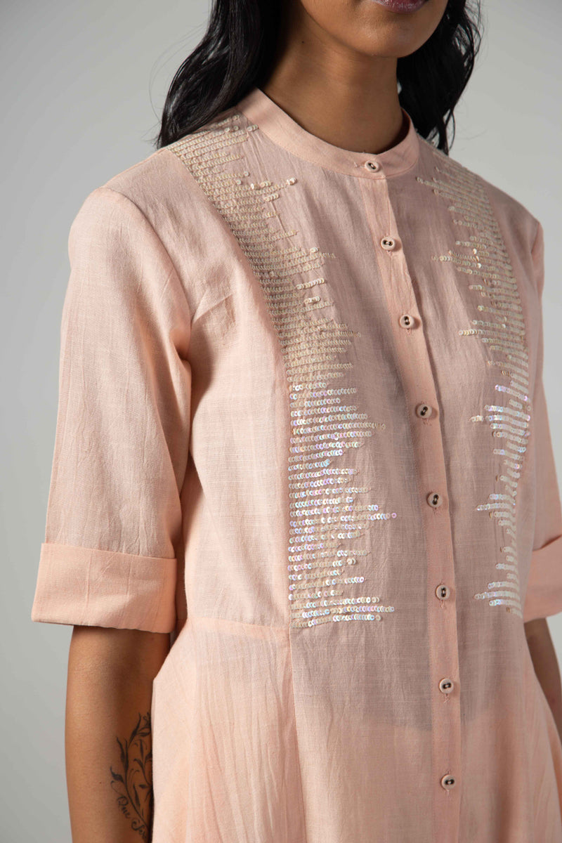 Pink tail dress with sequins yoke