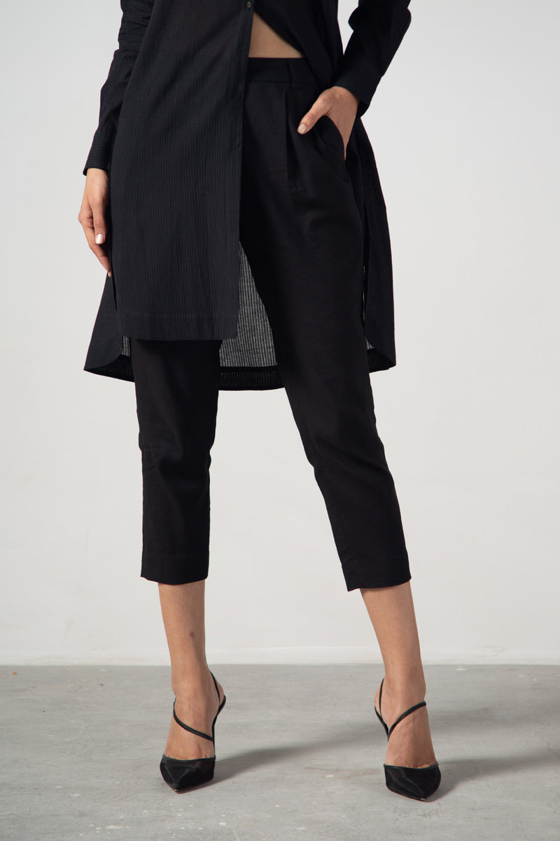 Black straight fit pleated pants