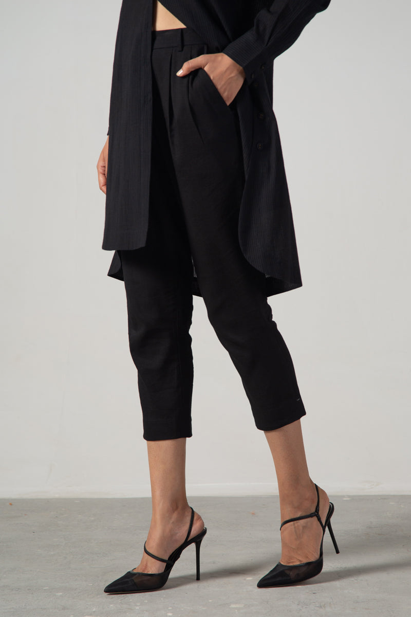 Black straight fit pleated pants