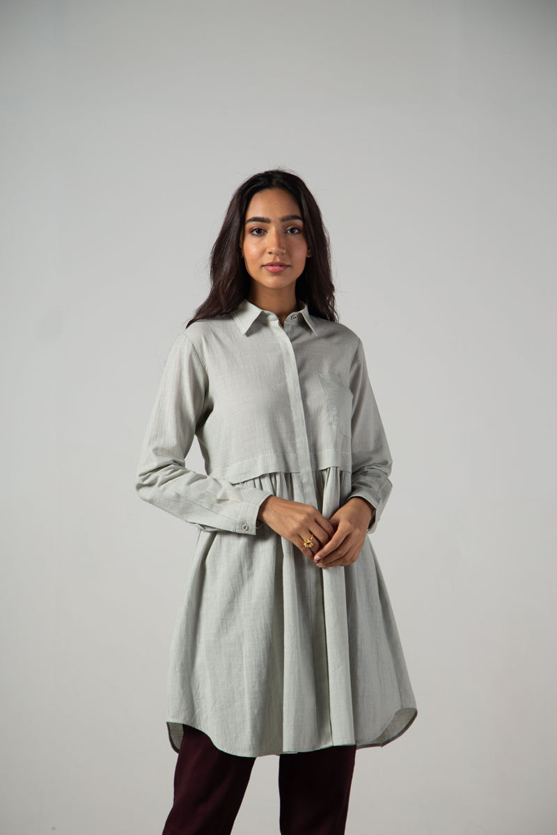 Grey long gather shirt