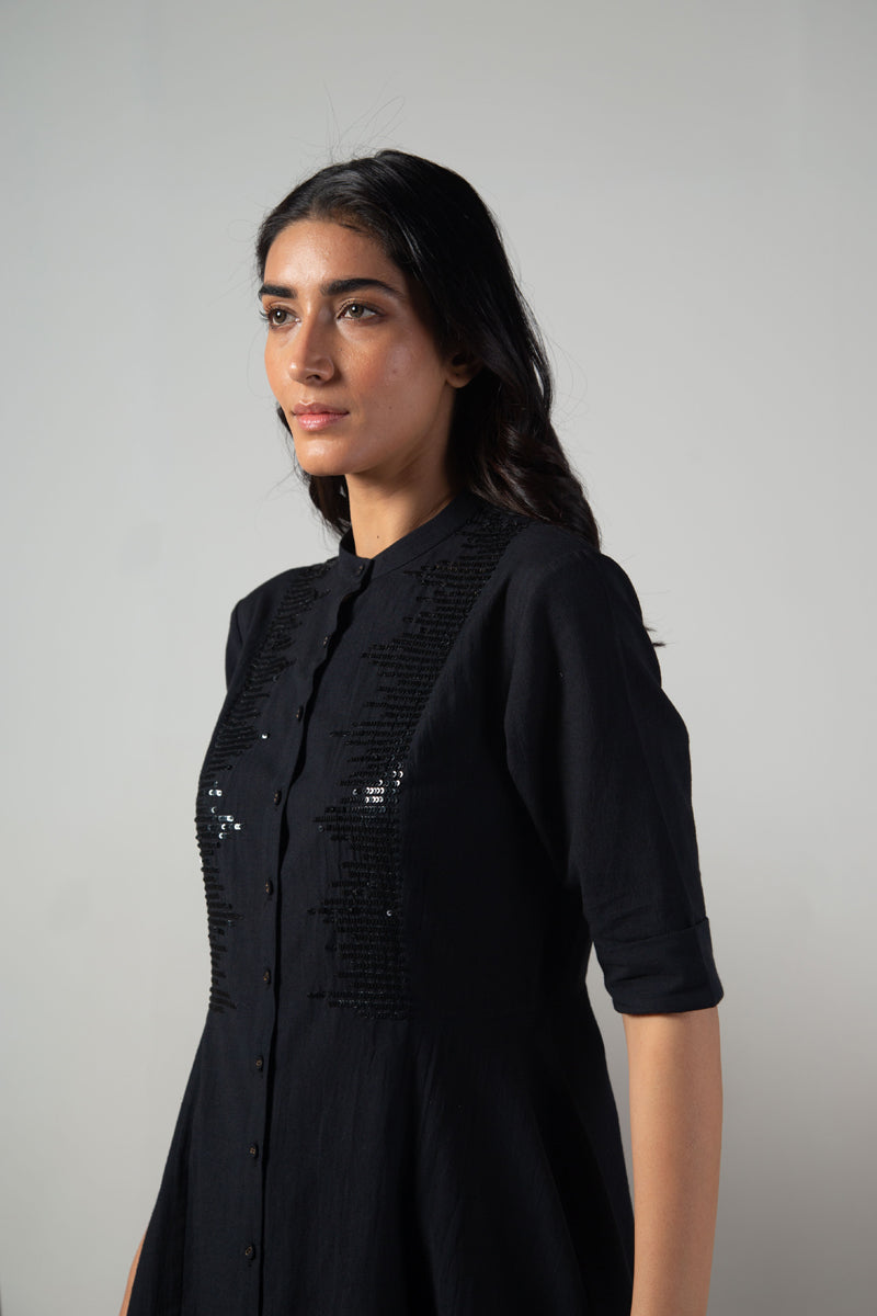 Black tail dress with sequins yoke