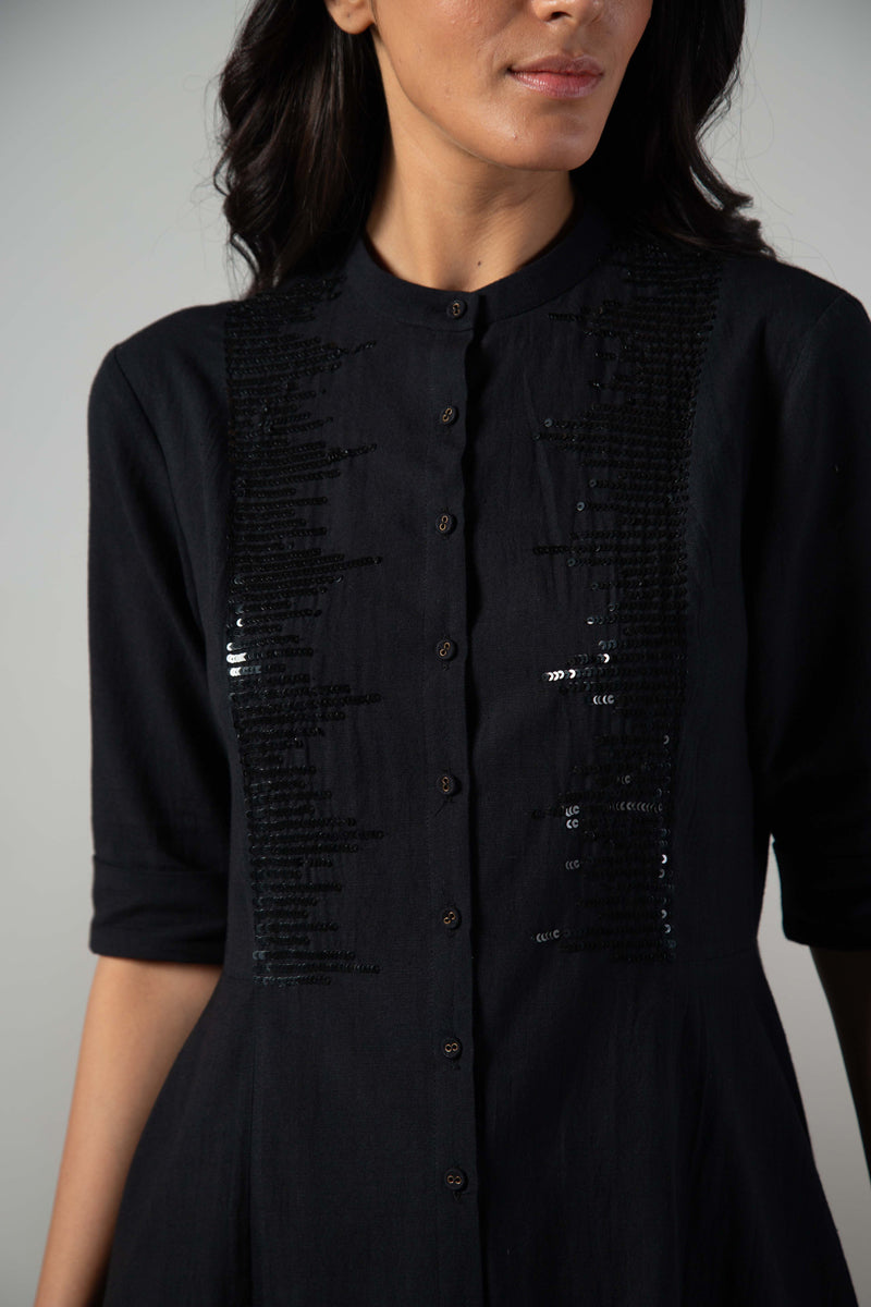 Black tail dress with sequins yoke