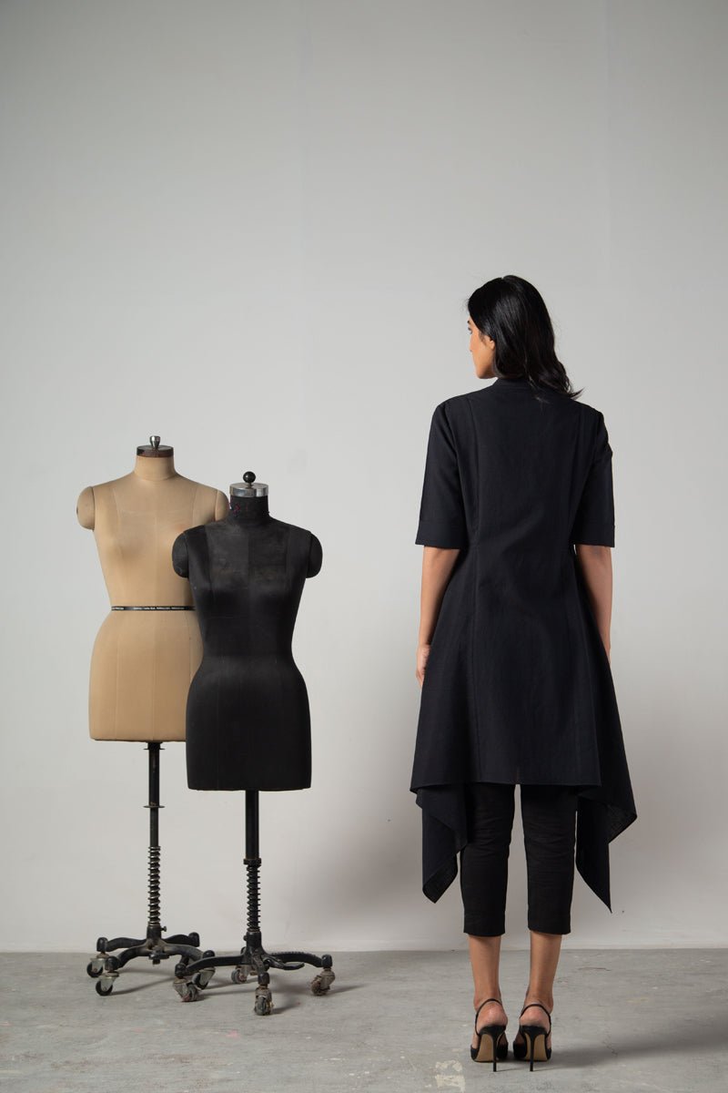 Black tail dress with sequins yoke