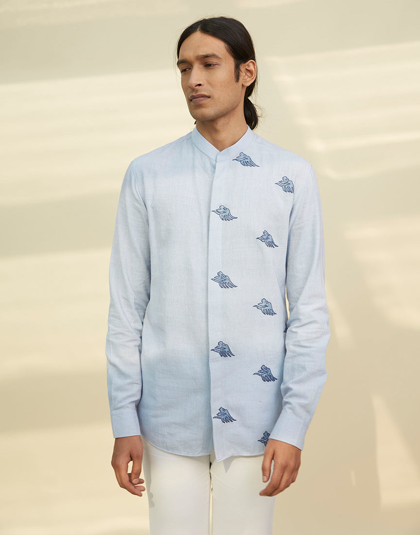 Ice Blue Embroidery Shirt