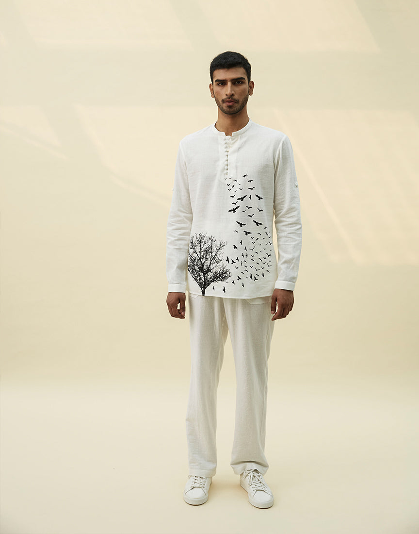White Khadi Tunic With Block Print
