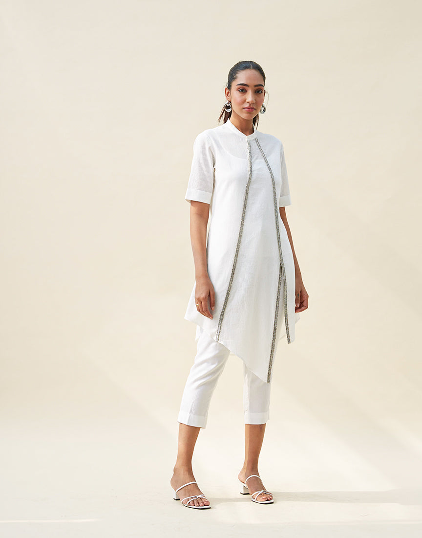 Cotton White Slant Dress