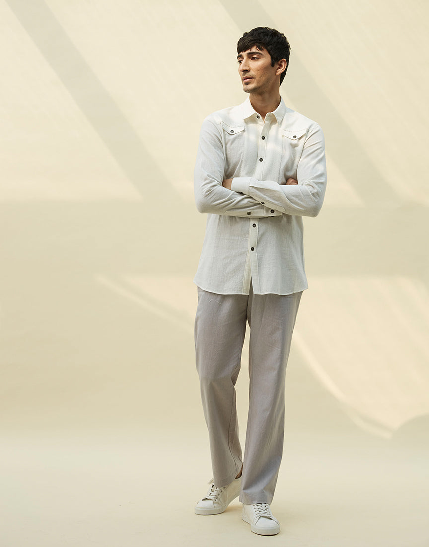 White Patch Pocket Shirt With Saddle Stitch