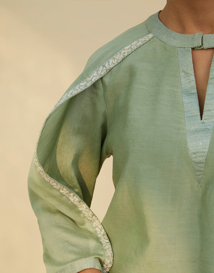 Chanderi Green Front Open Dress