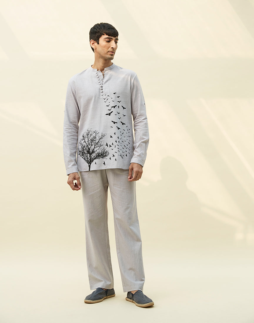 Grey Khadi Tunic With Block Print
