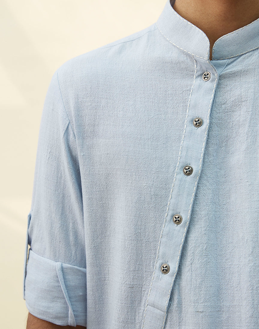 Ice Blue Khadi Slant Kurta
