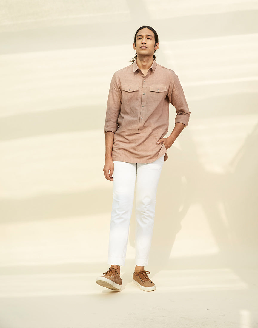 Brown Khadi Saddle Stitch Tunic