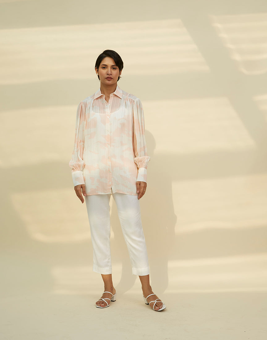 White Classic Collar Printed Shirt Dress