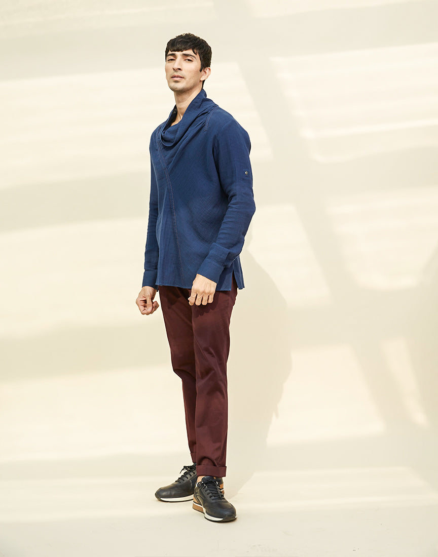 Blue Khadi Cowl Neck Tunic
