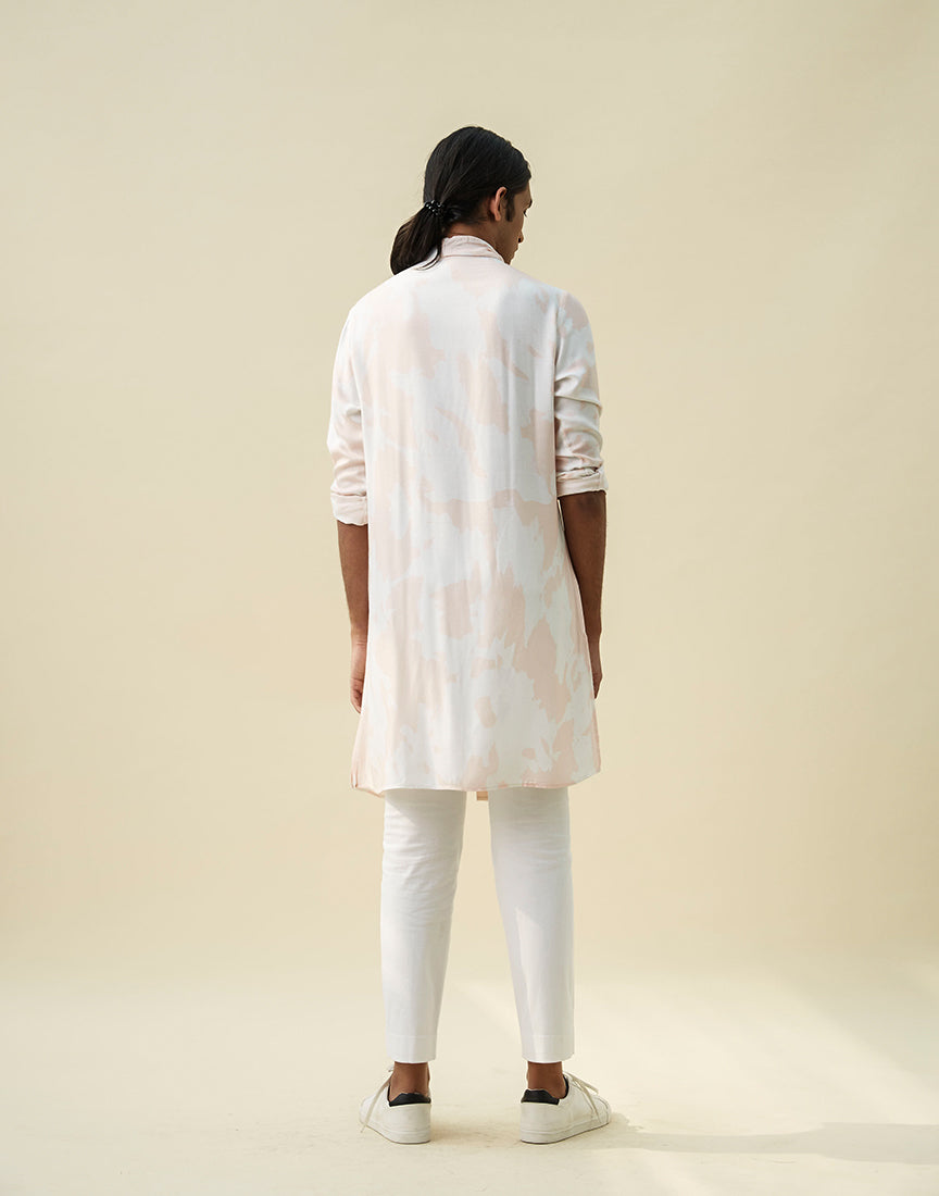 White & Peach Printed Kurta