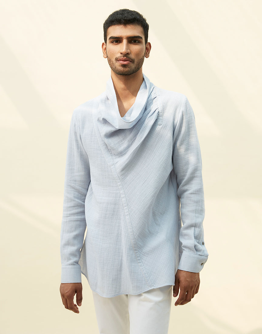 Ice Blue Khadi Cowl Neck Tunic