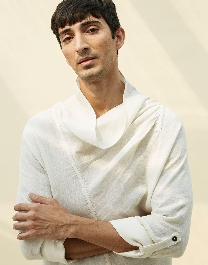 White Khadi Cowl Neck Tunic