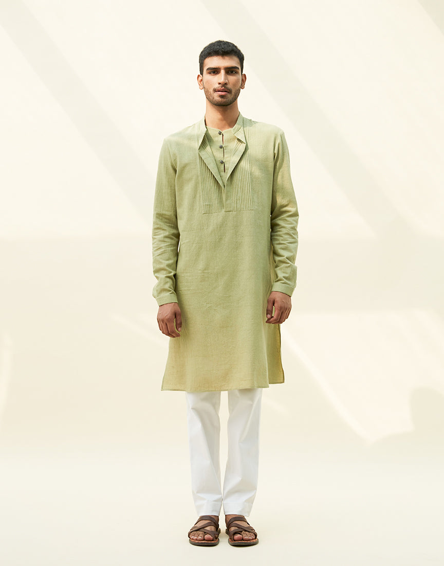 Green Khadi Pintek Kurta