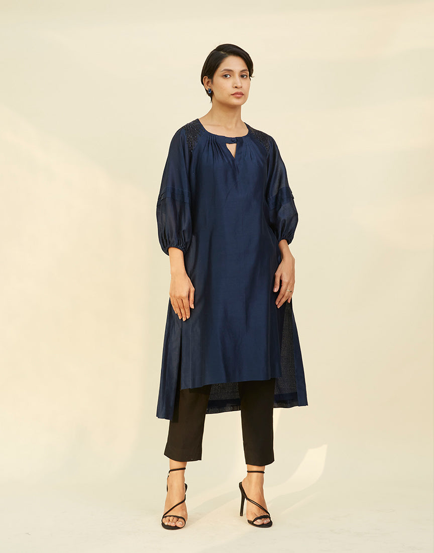 Chanderi Blue Front Open Dress
