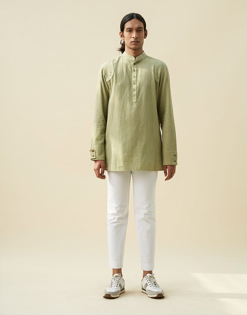 Green Khadi Short Kurta