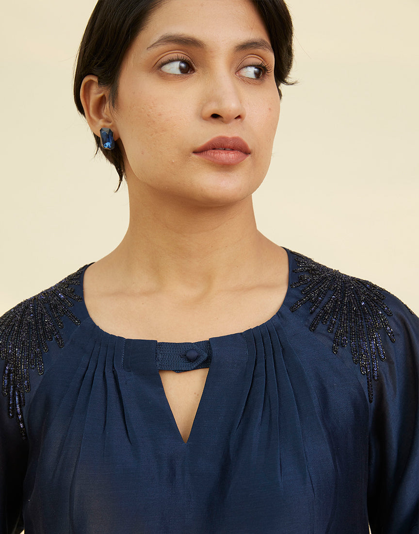 Chanderi Blue Front Open Dress