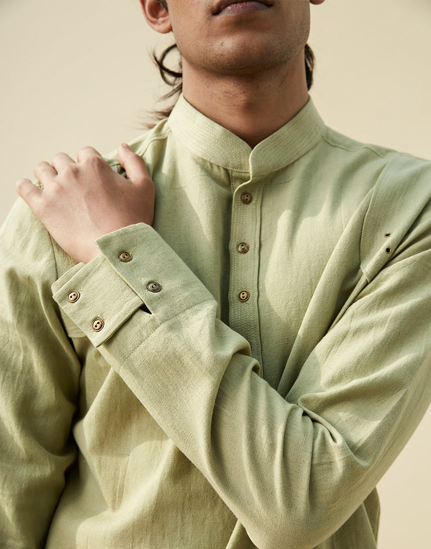 Green Khadi Short Kurta