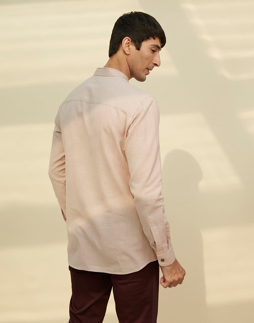 Beige Patch Pocket Shirt With Saddle Stitch