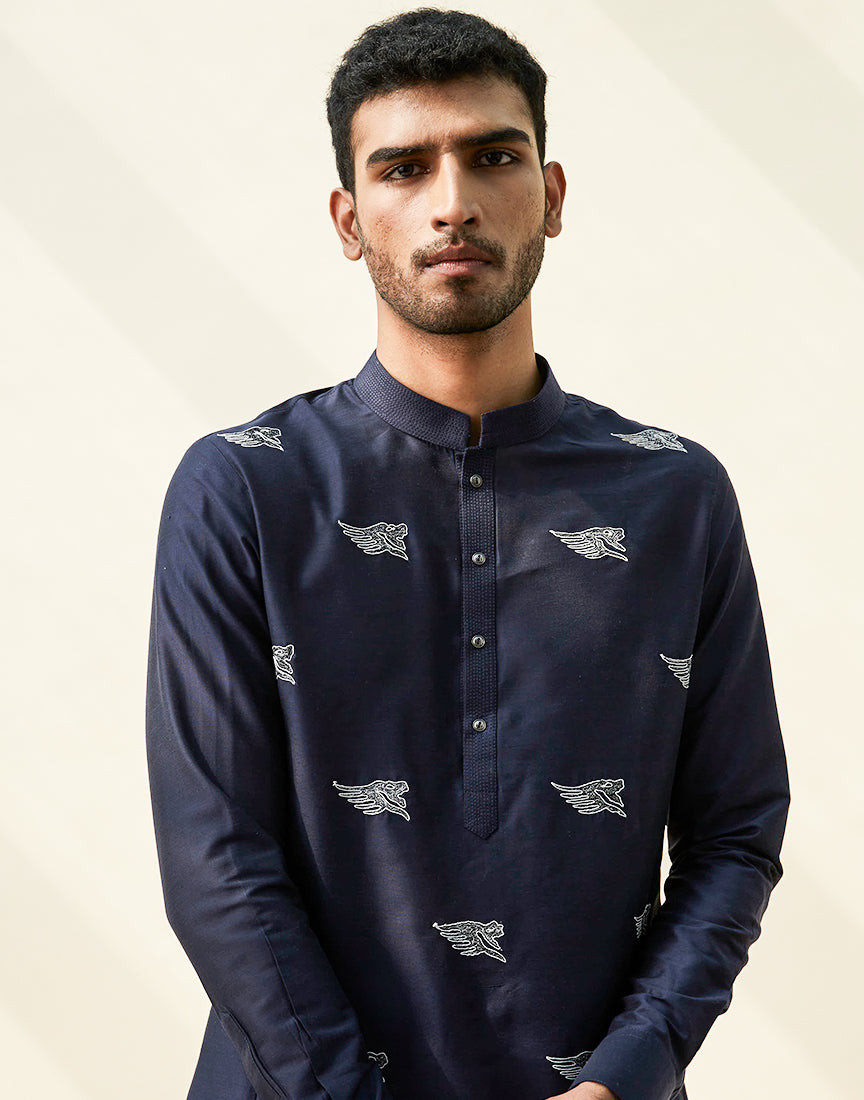 Blue Khadi Embroidery Kurta