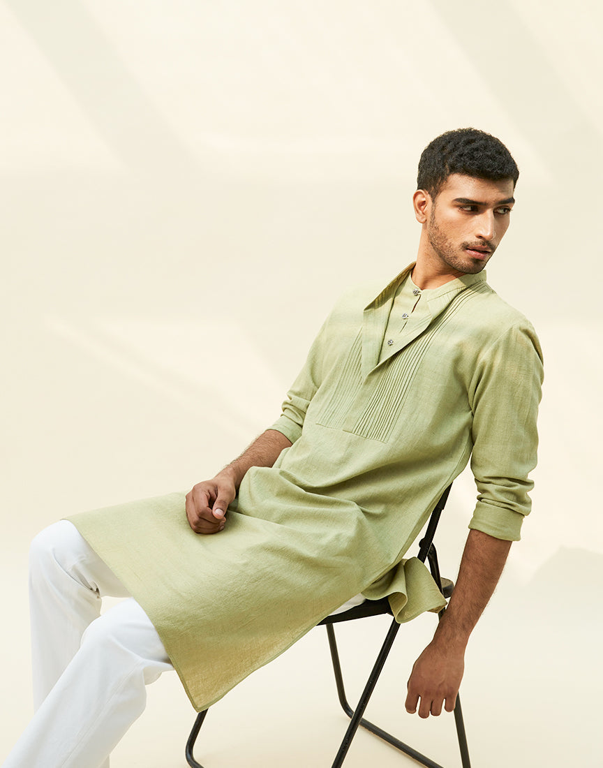 Green Khadi Pintek Kurta