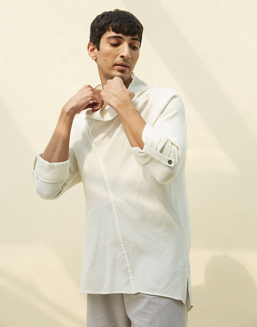 White Khadi Cowl Neck Tunic