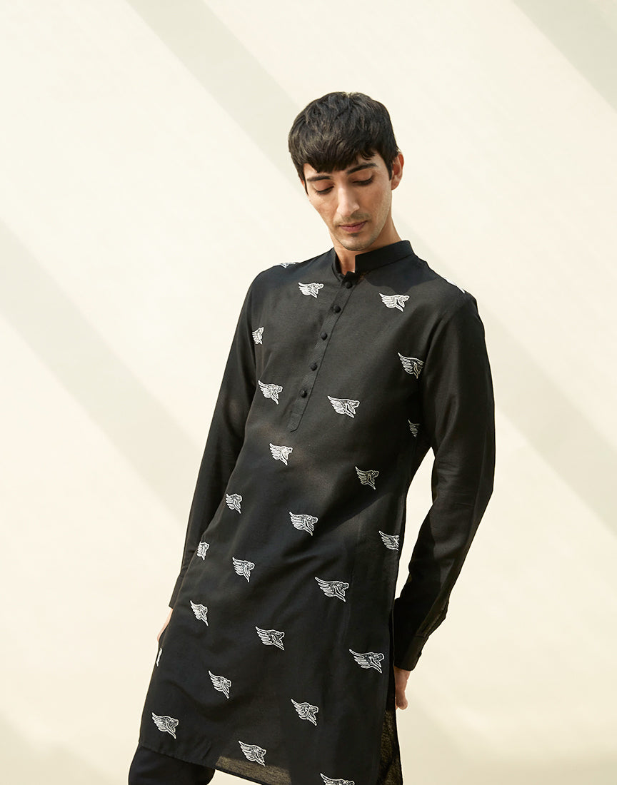 Black Khadi Embroidery Kurta