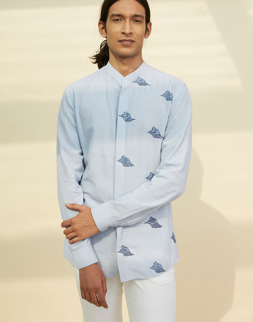 Ice Blue Embroidery Shirt