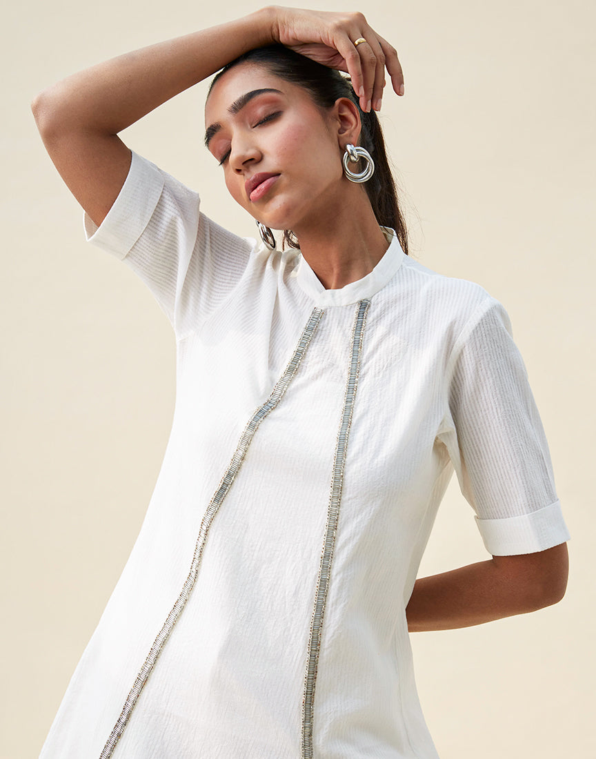 Cotton White Slant Dress