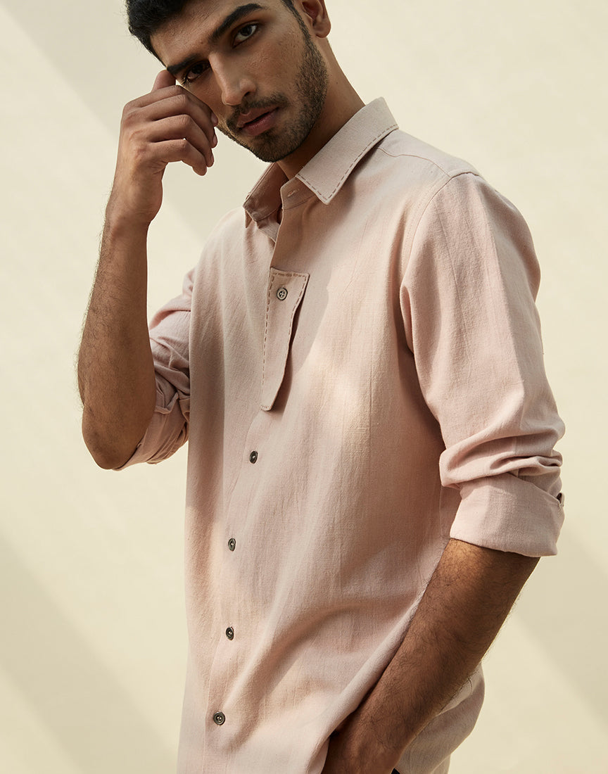 Beige Khadi Saddle Stitch Shirt