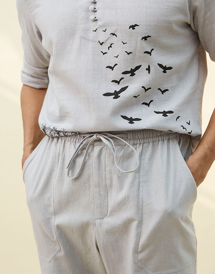 Grey Khadi Tunic With Block Print