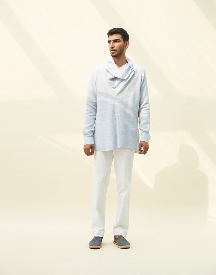 Ice Blue Khadi Cowl Neck Tunic